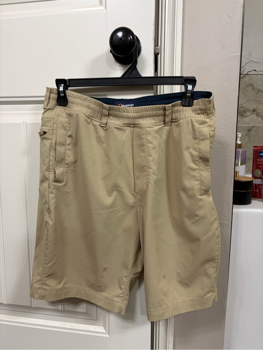 Birddogs Khaki Athletic Shorts with Navy Waistband Trim